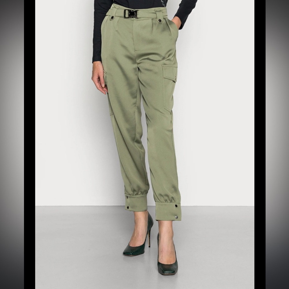 $118 Guess EMI PANTS - Green Cargo Satin Trousers Size 8
